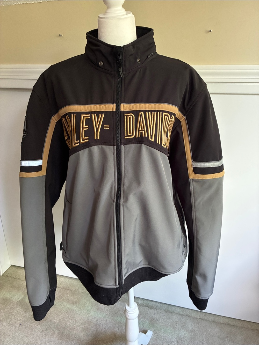 Harley-Davidson Black, Gray & Tan Medium Weight Rain Resistant Zip Jacket